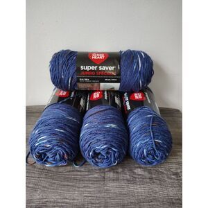 Red Heart Super Saver Jumbo Speckle Soft Navy 4 Skeins Acrylic Yarn Lot 40 oz